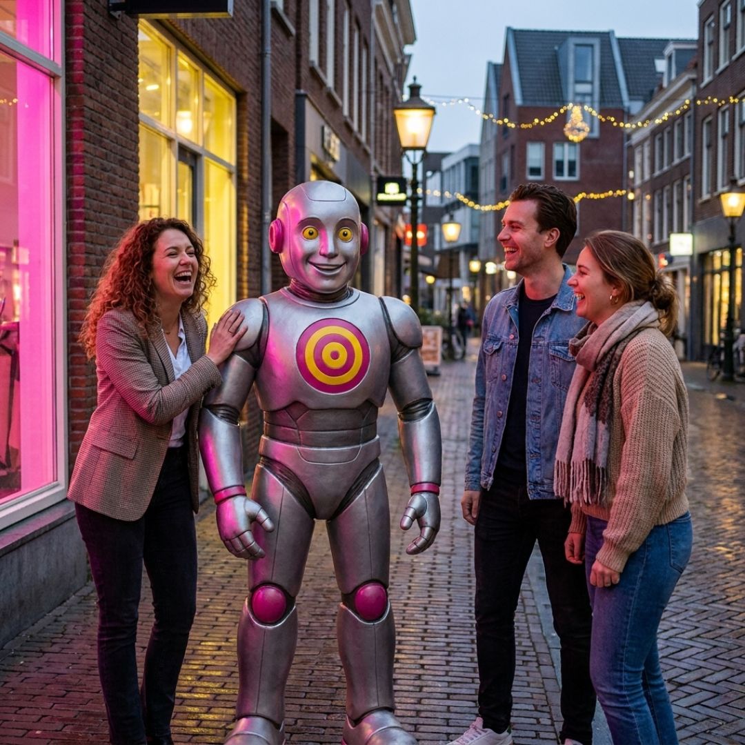 Mick op straat met mensen